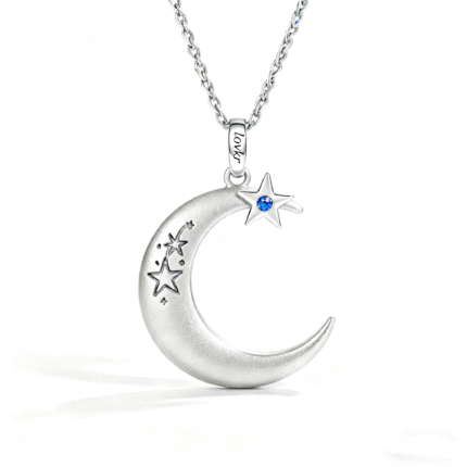 LOVKR Silver Half-Moon & Star Pendant with Blue Topaz